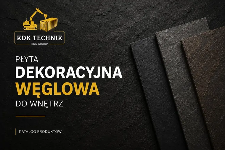 Okładka katalogu KDK TECHNIK - płyta dekoracyjna węglowa do wnętrz, trzy próbki na czarnym tle